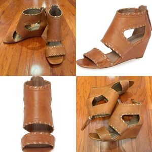 Donald Pliner Sami Whipstitch Wedge Sandal Tan Leather Women’s Size 6